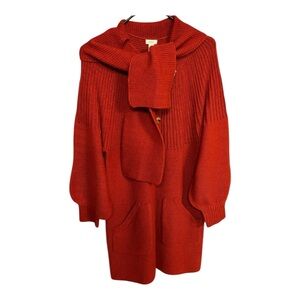 NWT TINY by Anthropology Women's Red Orange Sweater with Scarf - Sz S Fits M